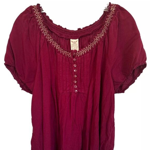FADED GLORY Embroidered Detail Peasant Short Puff Sleeve Blouse Top Womens Large - Picture 3 of 4